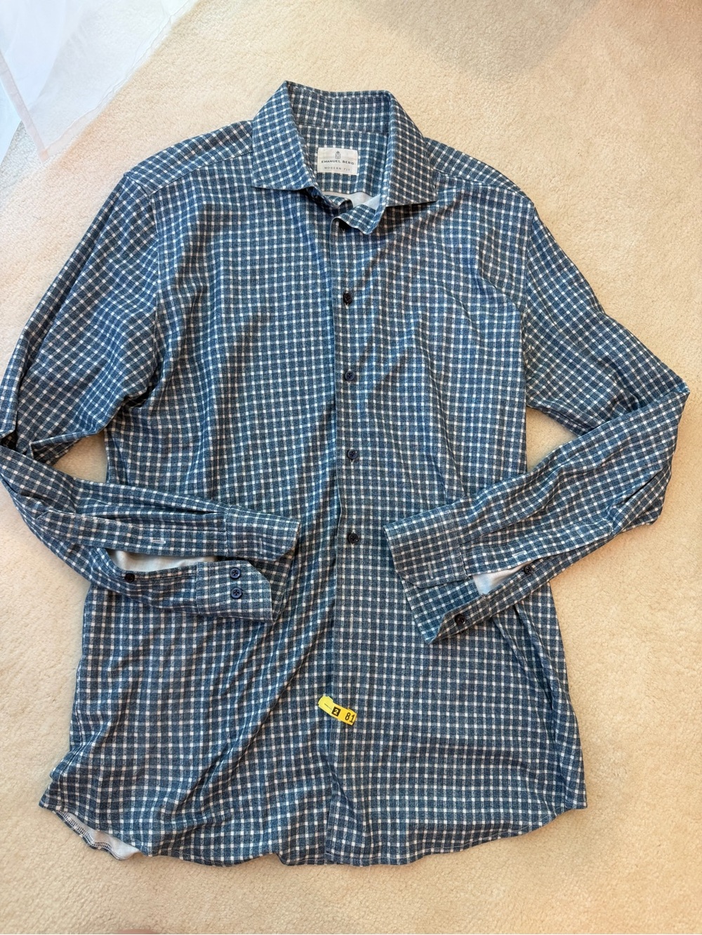 Emanuel Berg Men's Blue Checked Long-Sleeve Button-Down Cotton Elastane Shirt